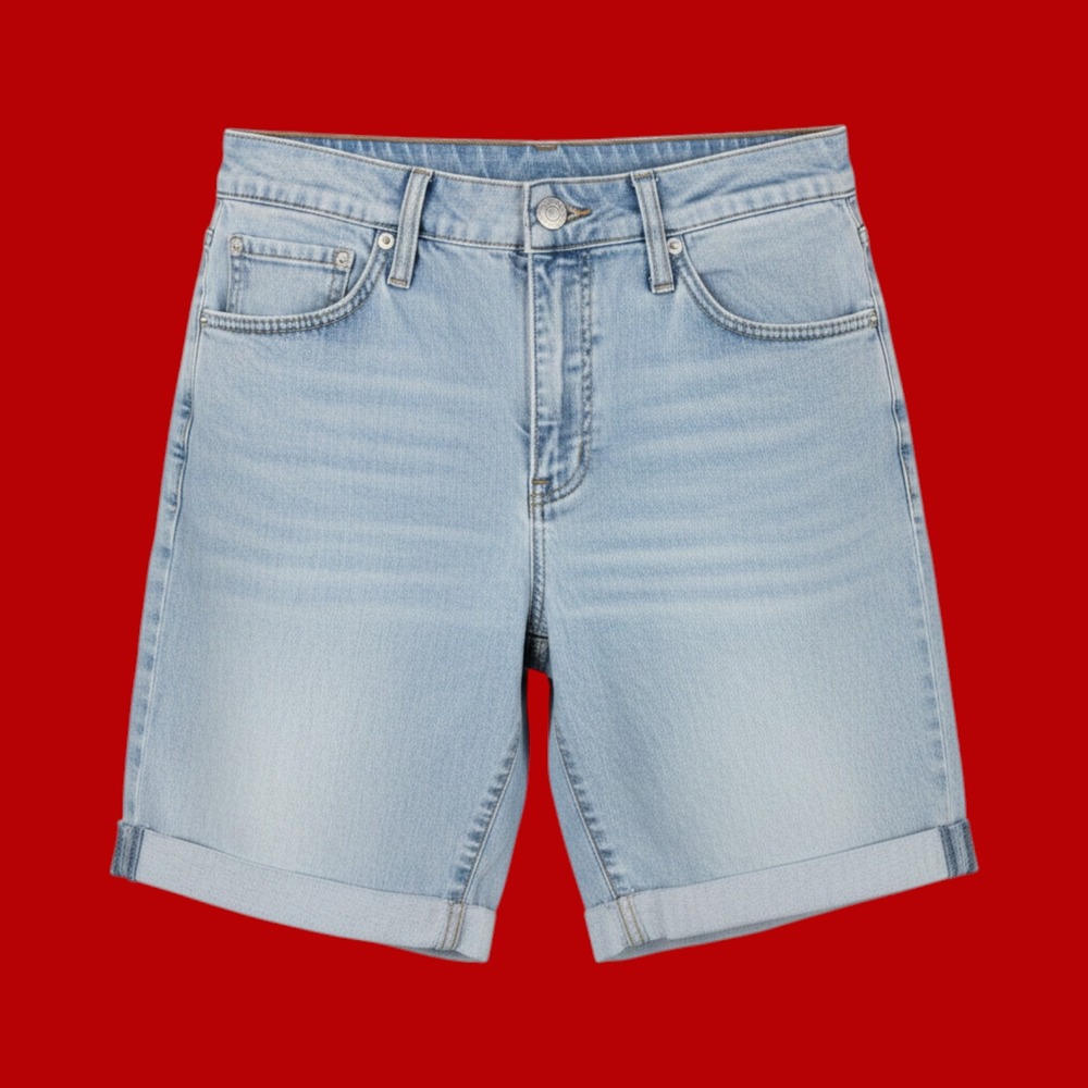 Seven7 Womens Relaxed Bermuda Shorts Light Acid Wash Cuffed Denim Mid Rise 8